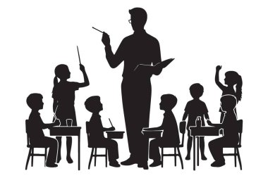 Öğrencilere Dersi Açıklayan Siluet Çizim Eğitimi Konsepti