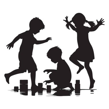Siluet Çocuklar Vektör Resmini Oynuyor Çocuklar Dışarıda Eğleniyor