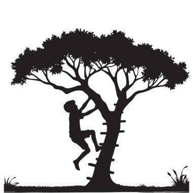 Çocuk Ağaca Tırmanan Siluet Vektör Resimleri Çocukluk Maceraları