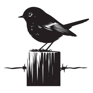 Tahta Post 'a tünemiş Kuş Silueti Ayrıntılı Vektör Resimleri