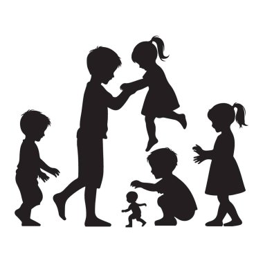 Çocukluk aktivitelerinde Neşeli Oynayan Çocukların Silueti