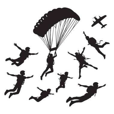 Siluet Skydiving Extreme Spor Heyecan verici Hava Macerası Çizimi