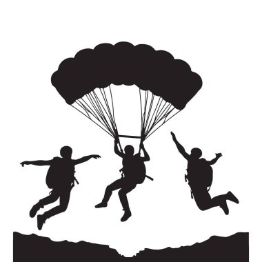 Skydiving Team 'in Silueti Heyecanlı Macera Resimlerinde