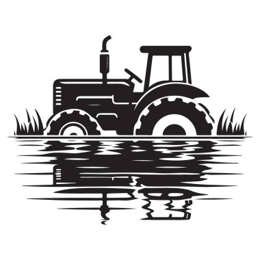 Nehirdeki Su Yansımaları 'na dalan Traktör Silueti