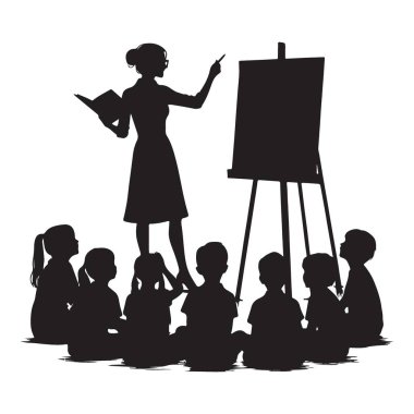 Eğitimle İlgili Öğrenci Resimleriyle Siluet Öğretmeni