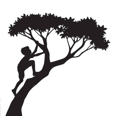 Siluet Çocuk Büyümek İçin Ağaç Uzvu Vektör Resimlerine Uzanıyor