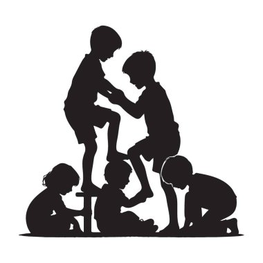 Çocuklar insan piramit silüeti çizimi eğlenceli takım çalışması işbirliği