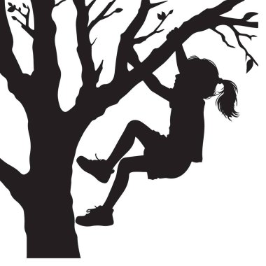 Çocuk ağaç siluetine tırmanıyor açık havada oyun oynanıyor.