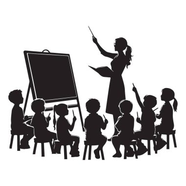 Öğretmen silueti öğrenci eğitimi bilgisi ve öğrenme illüstrasyonunu öğretiyor