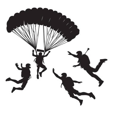 Grup Skydiving Paraşüt Macera İzleme Aktivitesi Çizimi Silueti