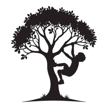 Siluet Çocuk Tırmanan Ağaca Çocukluk Eğlencesini ve Macerayı Yakalıyor