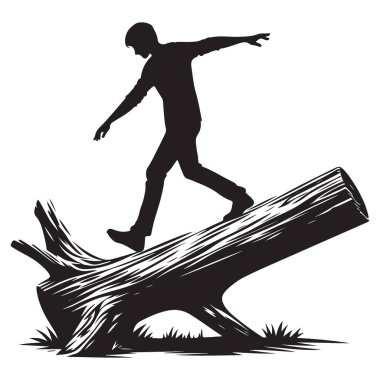 Siluet adam kütük yürüyen ağaç illüstrasyon sanatını dengeliyor