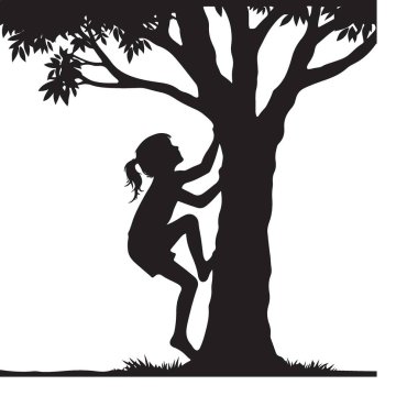Kız Ağaca Tırmanan Siluet Bir Açık Hava Macera Vektörü Sanatı