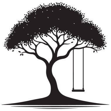 Garip Ağaç Sallanıyor Doğa Aşıkları için Siluet Vektör İllüstrasyonu