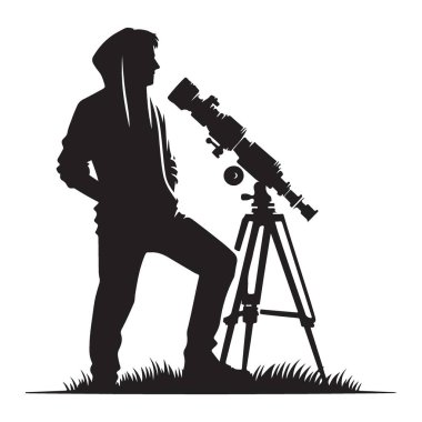 Astronomi Teleskoplu Adamın Silueti Vector 'u Heveslendirdi
