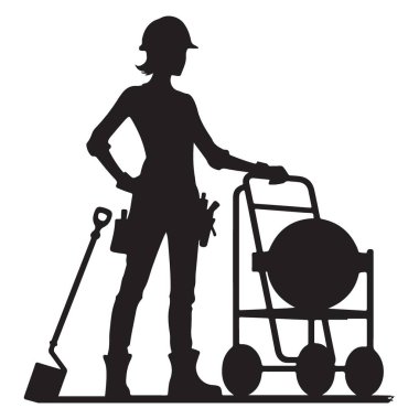 Yapı İşçisi Kadın Silüet Vektör Güçlendirme Sanatı
