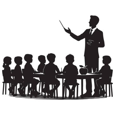 Öğretmenin Sınıf Vektörü Eğitim İllüstrasyonunda Silueti