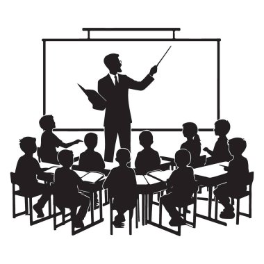 Siluet Öğretmenini Öğrenmek Öğrencilere Sınıfın Önünde Öğretir