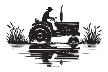 Traktör Siluetinde Çiftçi Tarım ve Kırsal Yaşam Ekimi