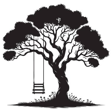 Serene Nature için Swing Illustration ile Siluet Ağacı İlham Şablonu