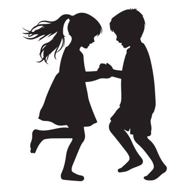 Siluet Çocuklar Birlikte Masumiyet Arkadaşlığı ve Çocukluk Sevincini Oynuyor