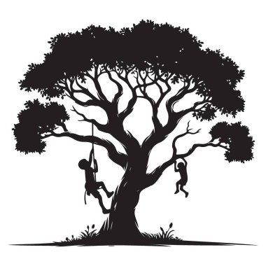 Çocuklar eğlence ve açık hava aktiviteleri için Ağaca Tırmanıyor