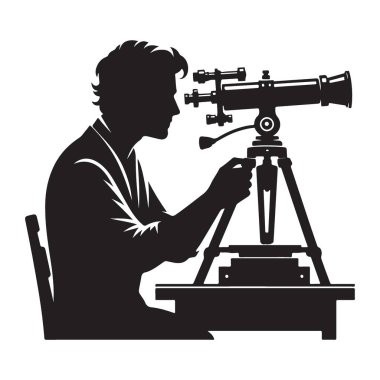 Siluet Kişisi Bilimsel Gözlem için Teleskop Kullanıyor