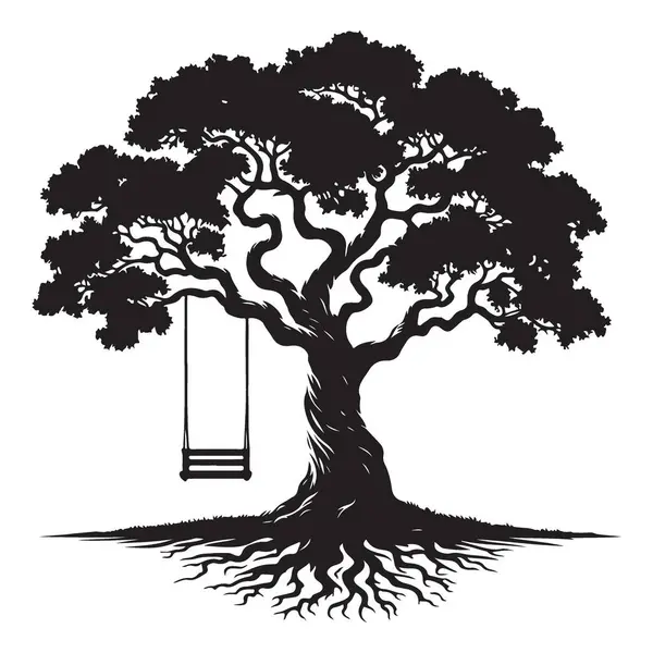 Huzurlu Doğa Sahnesi için Klasik Swing Resmi ile Siluet Ağacı
