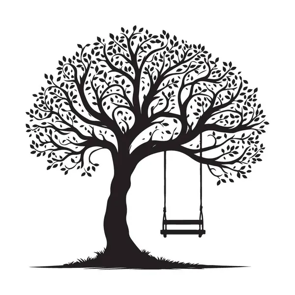 Doğa Aşıkları için Swing Vektörü İllüstrasyonlu Siluet Ağacı