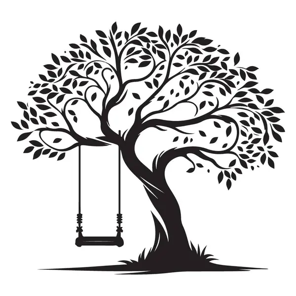 Siluet Ağacı Çocukluk Anıları Salıncak Huzur Doğası Çizimi