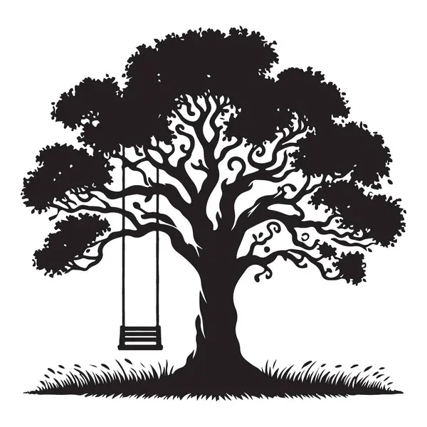 Asılı Güzel Ağaç Silueti Serene Firar İçin Sallan