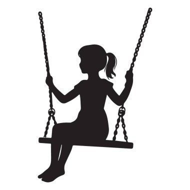 Genç bir kızın silueti salıncaktan keyif alıyor.