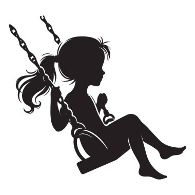 Açık havada sallanan bir kızın siluet çizimi