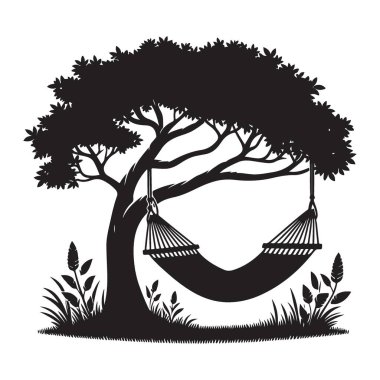 Siluet Hamak İki Ağaç Arasında Asılı Gevşeme Vektörü ResmiComment