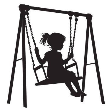 Siluet Vektör İllüstrasyon Çocuğu Oyun Alanında Bir Salıncakta