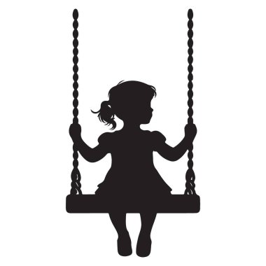 Küçük Kızın Silueti Oyun Sahasında Swing Gezintisinin Tadını Çıkartıyor