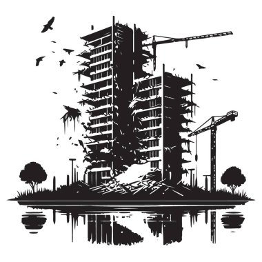 Bina Harabelerinin Silueti İnşaat Alanı Felaket Kurtarma Şehri