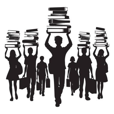 Eğitim İçin Kitap Resimleri Taşıyan Öğrencilerin Silueti