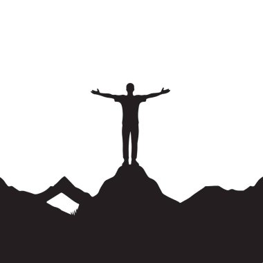 Dağın tepesindeki siluet adam başarıya ulaşmaya çalışıyor.