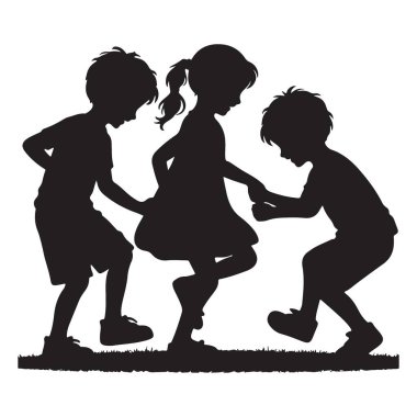 Siluet Çocuklar Eğitim İçin Birlikte Oynuyor Vektör İllüstrasyonu