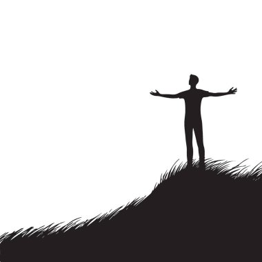 Ayakta Duran Adam 'ın Silueti Açık Kollu Vektör Sanat İllüstrasyonu