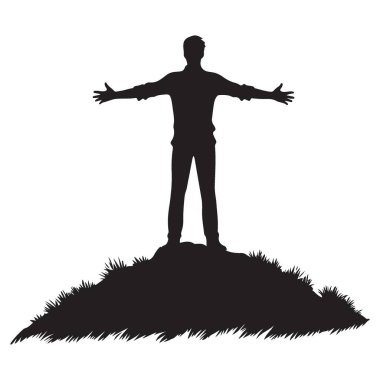 Siluet Adam Tepenin Zirvesine Erişiyor Başarı Vektör Sanatı