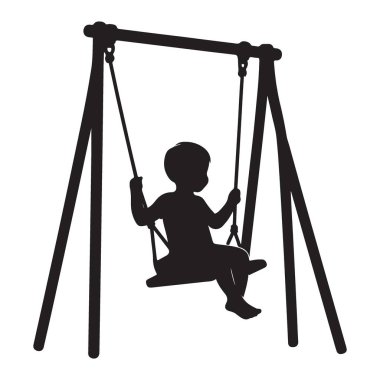 Bir Swing Set Vektör İllüstrasyonunda Bir Çocuğun Silueti