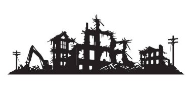 Tahrip Edilmiş Binanın Silüeti Kazı Yıkım ve Yıkım