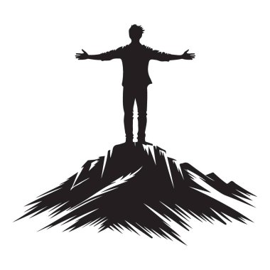 Siluet Kişi Dağın Zirvesinde Kolları açık Duruyor