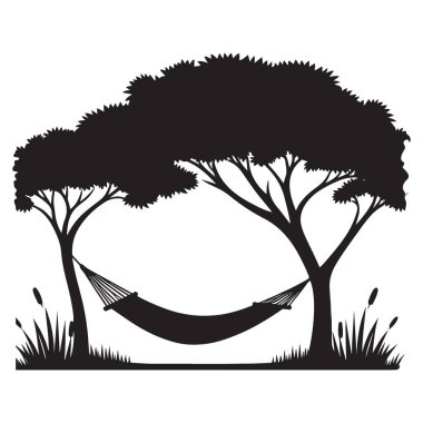 Doğadaki Ağaçlar Arasında Rahatlayan Hamağın Siluet Resmi