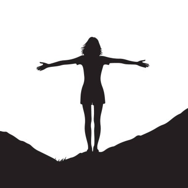 Doğayı Kucaklayan Bir Kadının Siluet Vektör İlülasyonu