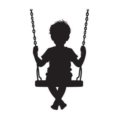 Siluet Vektör Çocuk İmajı Neşeli bir şekilde Sallanıyor