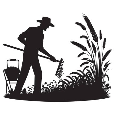 Çiftçinin Siluet Vektörü Bahçedeki Tohumları Yayıyor