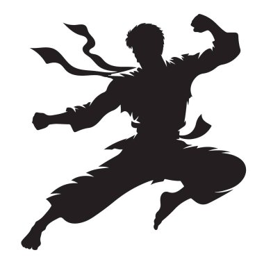 Enerjik Dövüş Sanatçısı Siluet Vektörü A Dinamik Eylem Pozu